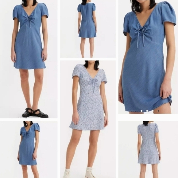 Levi's Blue & White Floral Delray Short Sleeve Mini Dress - Picture 14 of 16